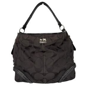 Coach Katarina Signature Canvas Patent Leather Hobo Shoulder Bag Black 18903